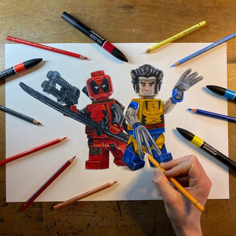 Deadpool and Wolverine Minifigure Drawing - ORIGINAL