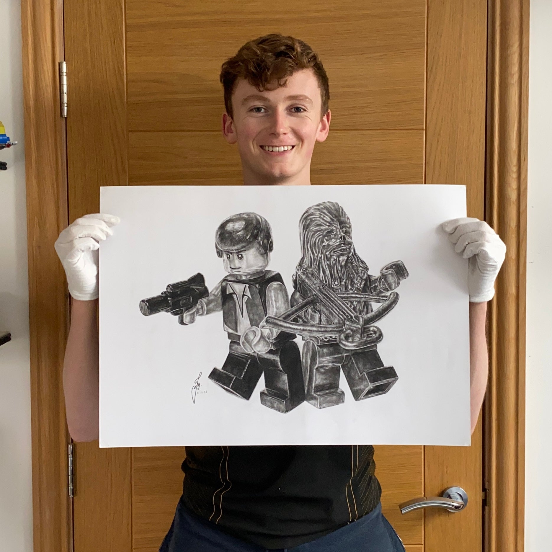LEGO Han Solo and Chewbacca Graphite Pencil Drawing - PRINT