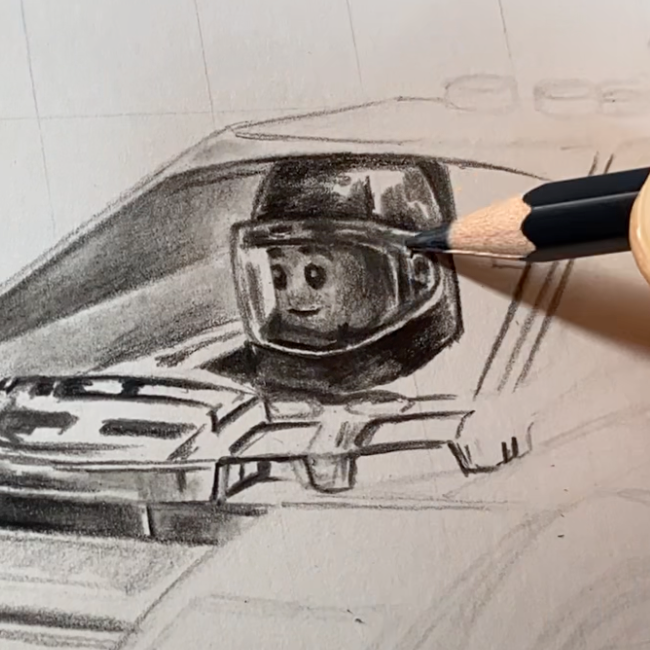 LEGO Lamborghini Countach Graphite Drawing - PRINT