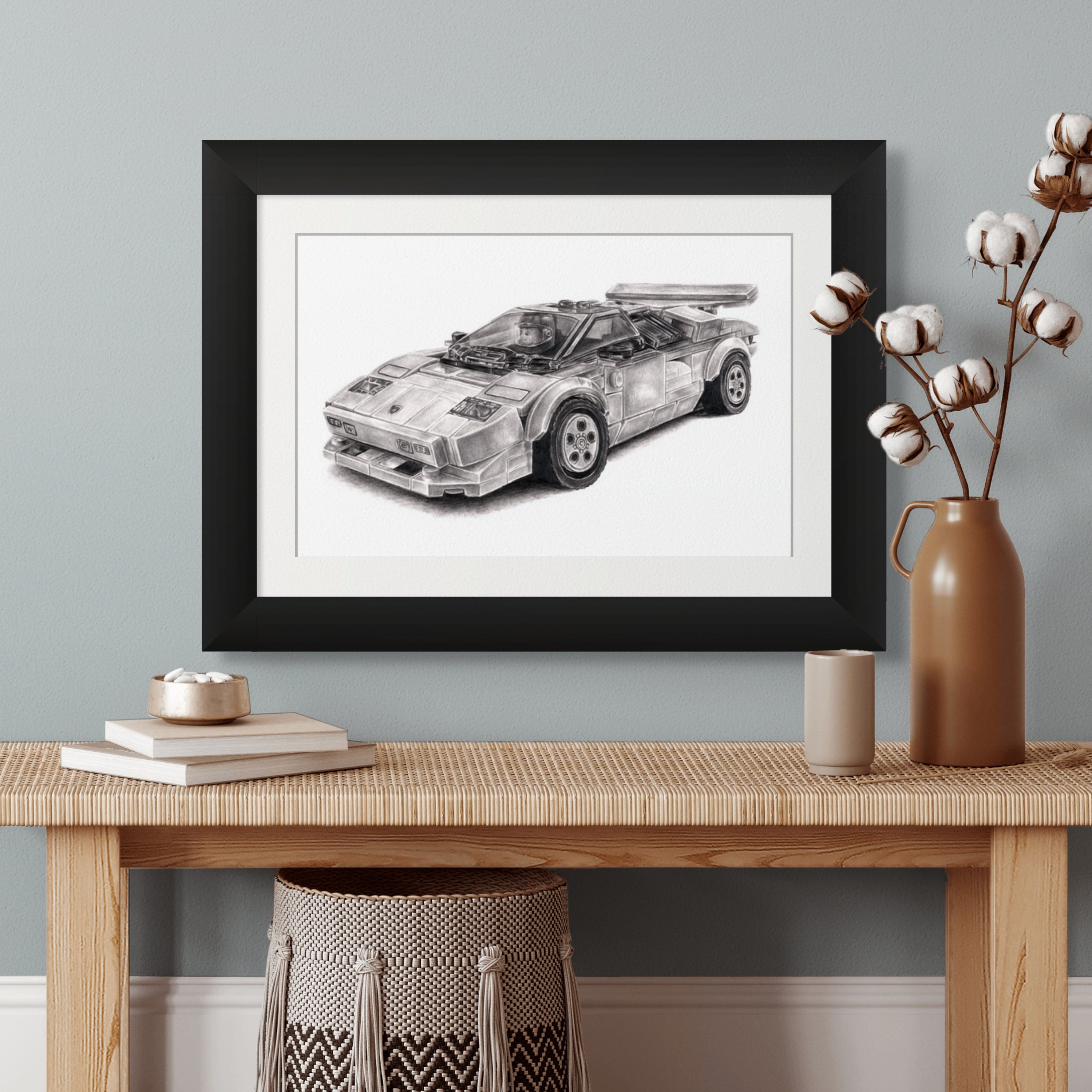 LEGO Lamborghini Countach Graphite Drawing - PRINT