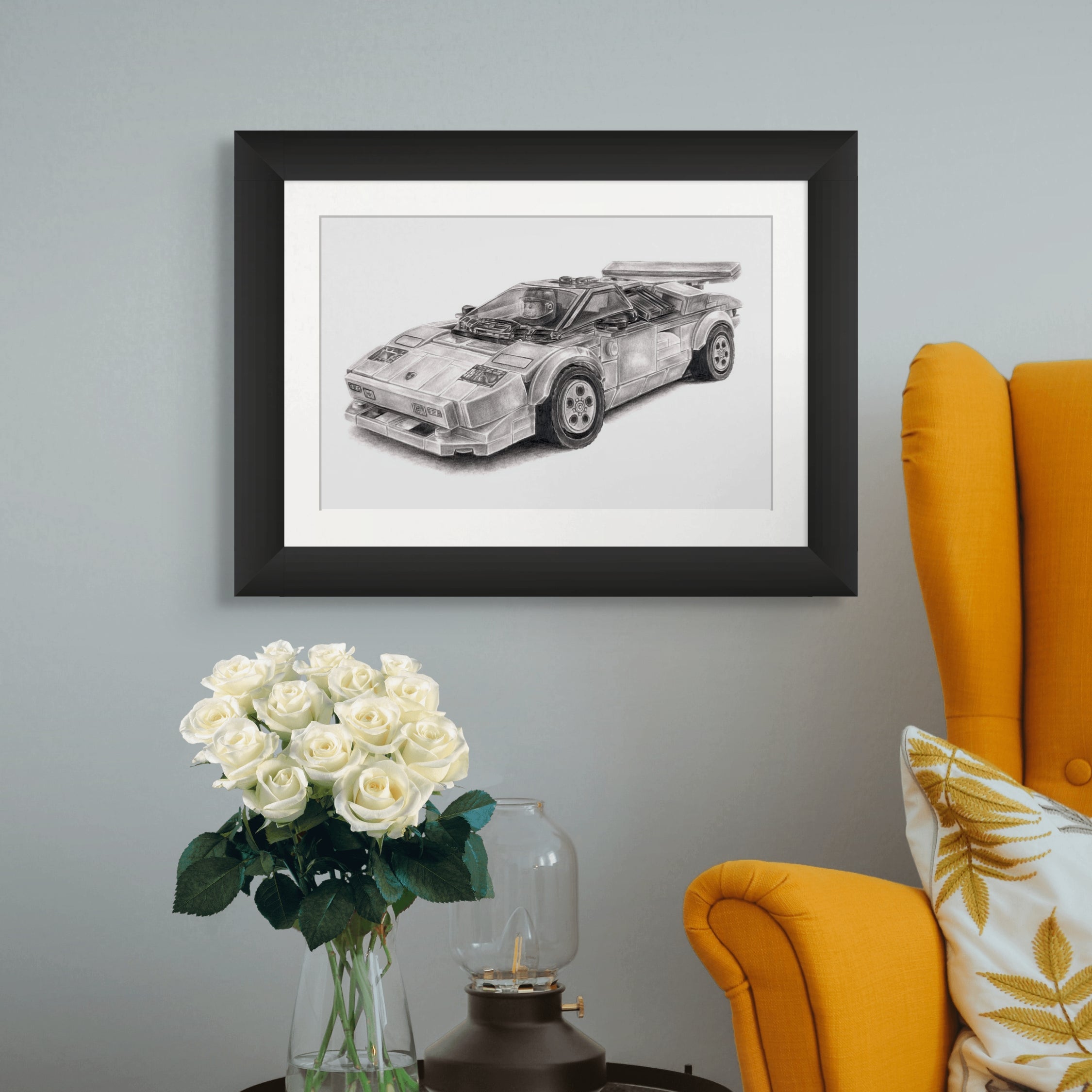 LEGO Lamborghini Countach Graphite Drawing - PRINT