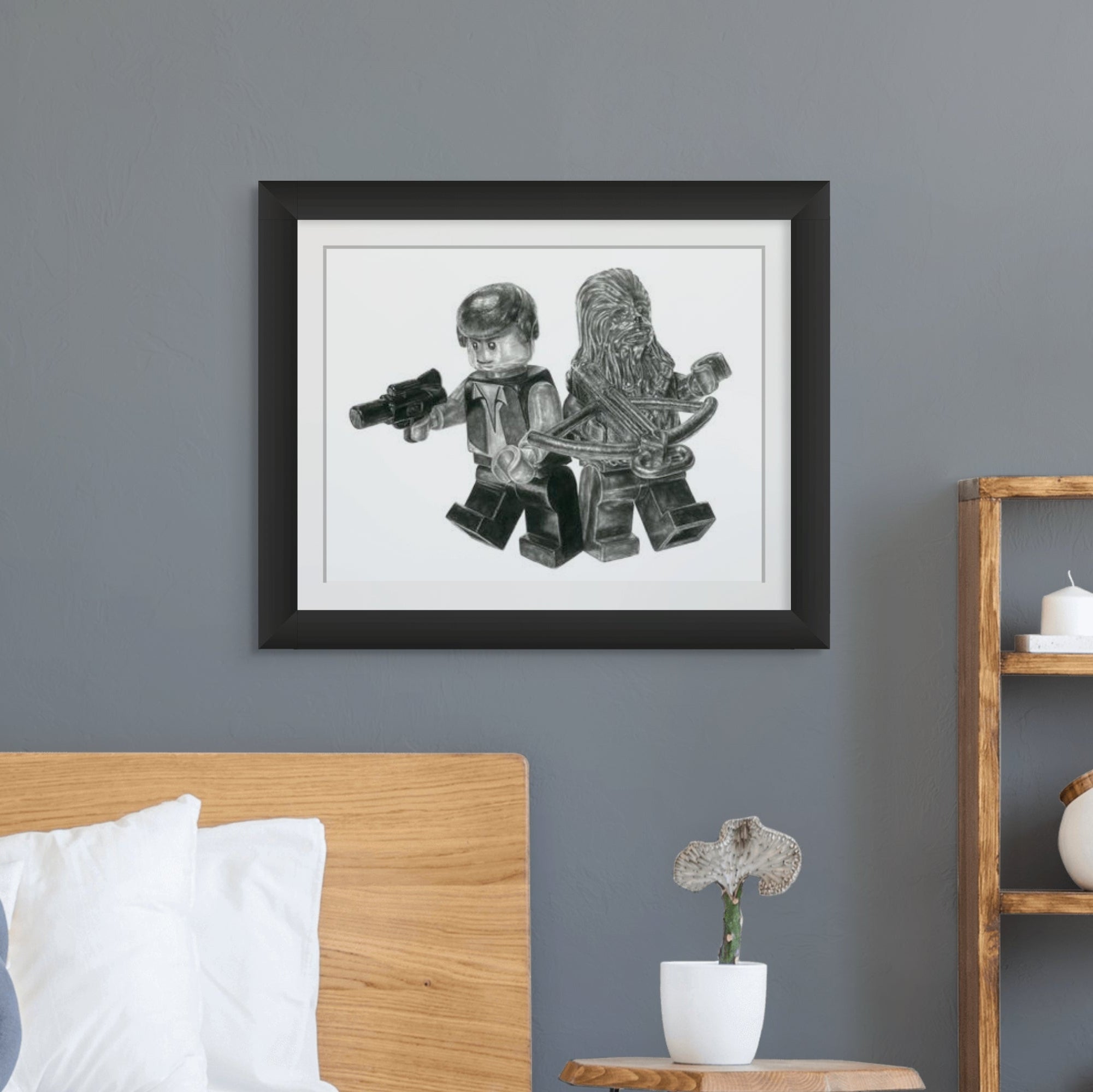LEGO Han Solo and Chewbacca Graphite Pencil Drawing - PRINT