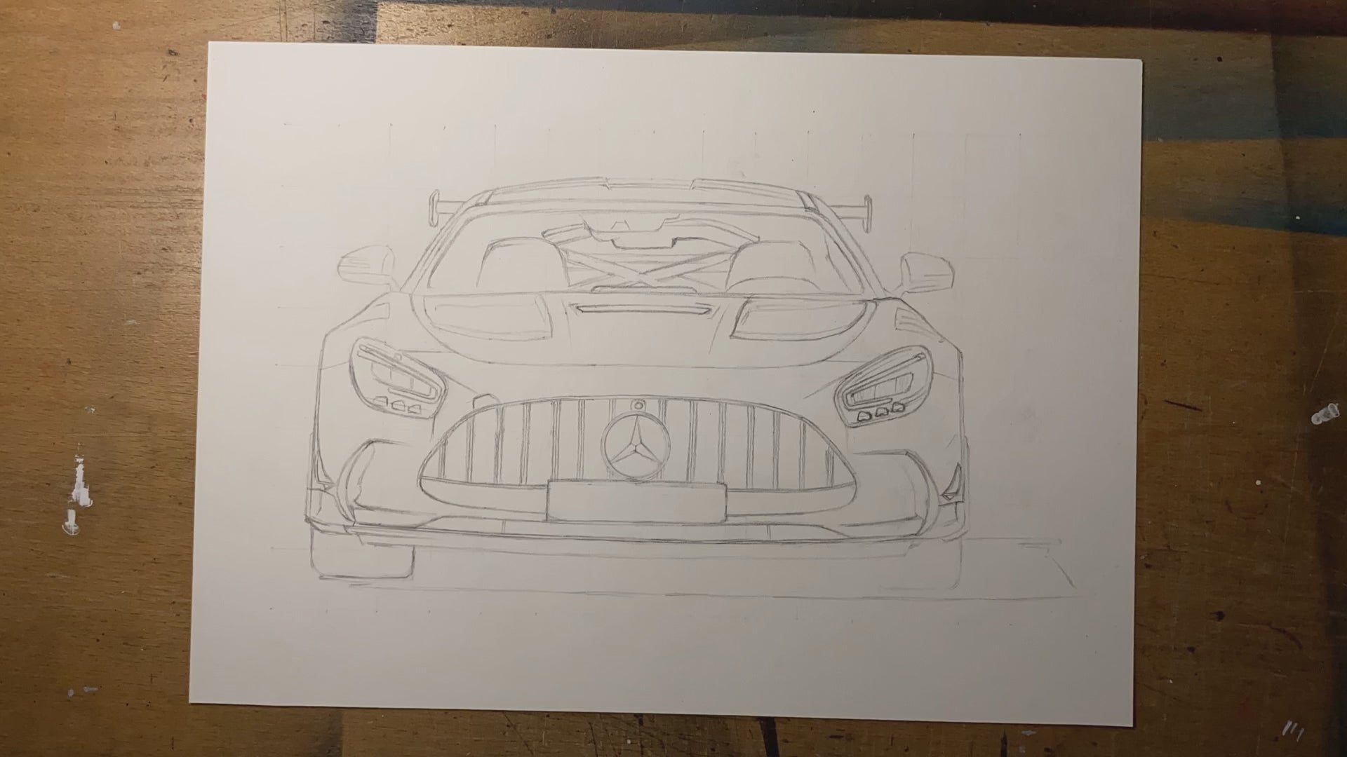 timelapse of how I drew a realistic silver mercedes AMG GTR using markers and coloured pencils