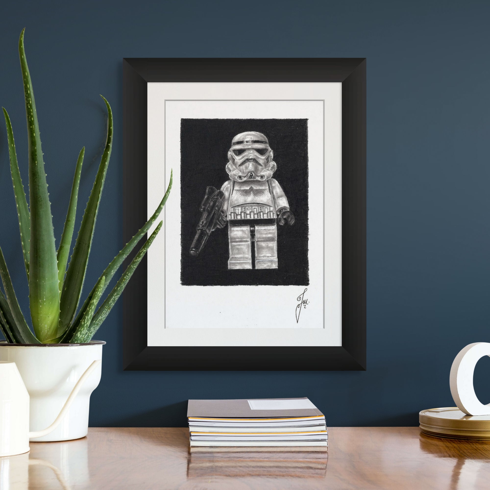 LEGO Stormtrooper Drawing (black background)- PRINT