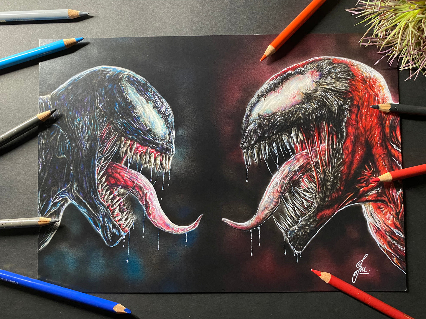 Venom and Carnage Drawing - PRINT