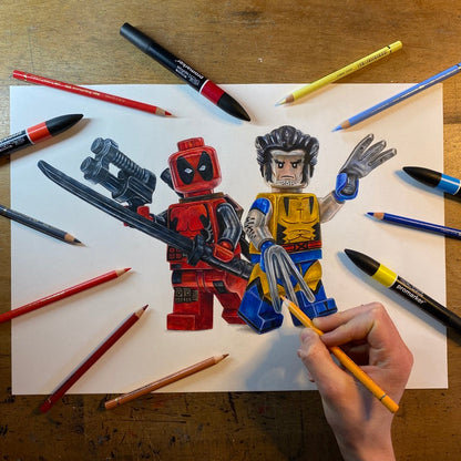 Deadpool and Wolverine Minifigure Drawing - ORIGINAL