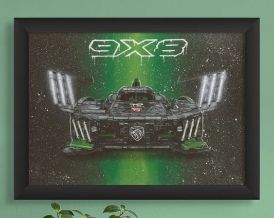 Framed A4 print of my LEGO Technic Peugeot 9x8 painting