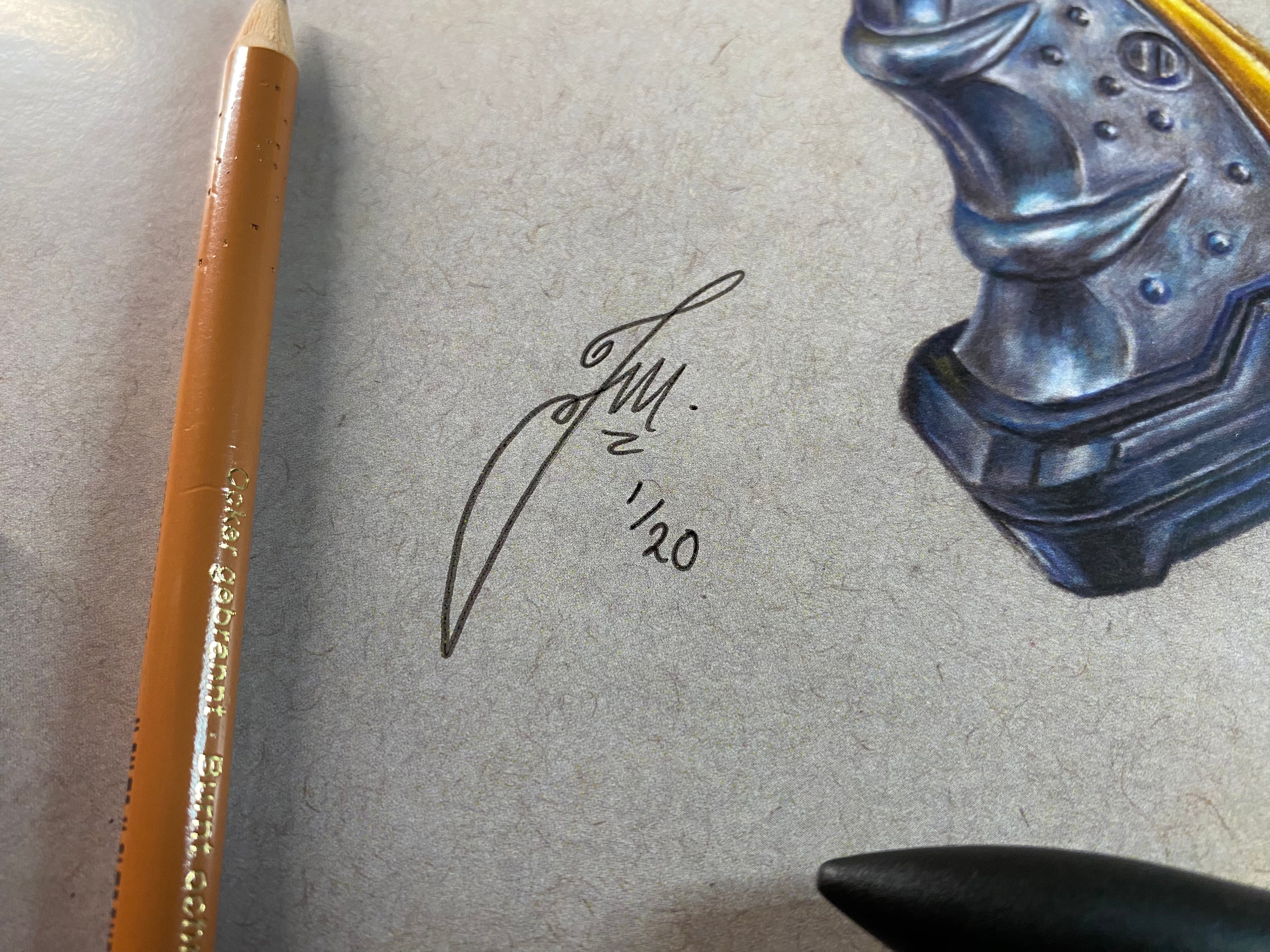limited edition art print of realistic coloured pencil drawing of the Nerf Maverick blaster by tom mothersole 