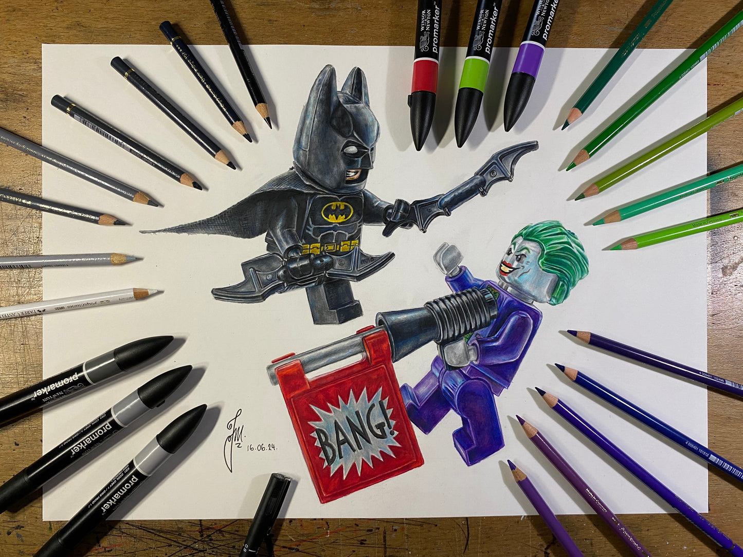 LEGO Batman and Joker Minifigures Drawing - PRINT