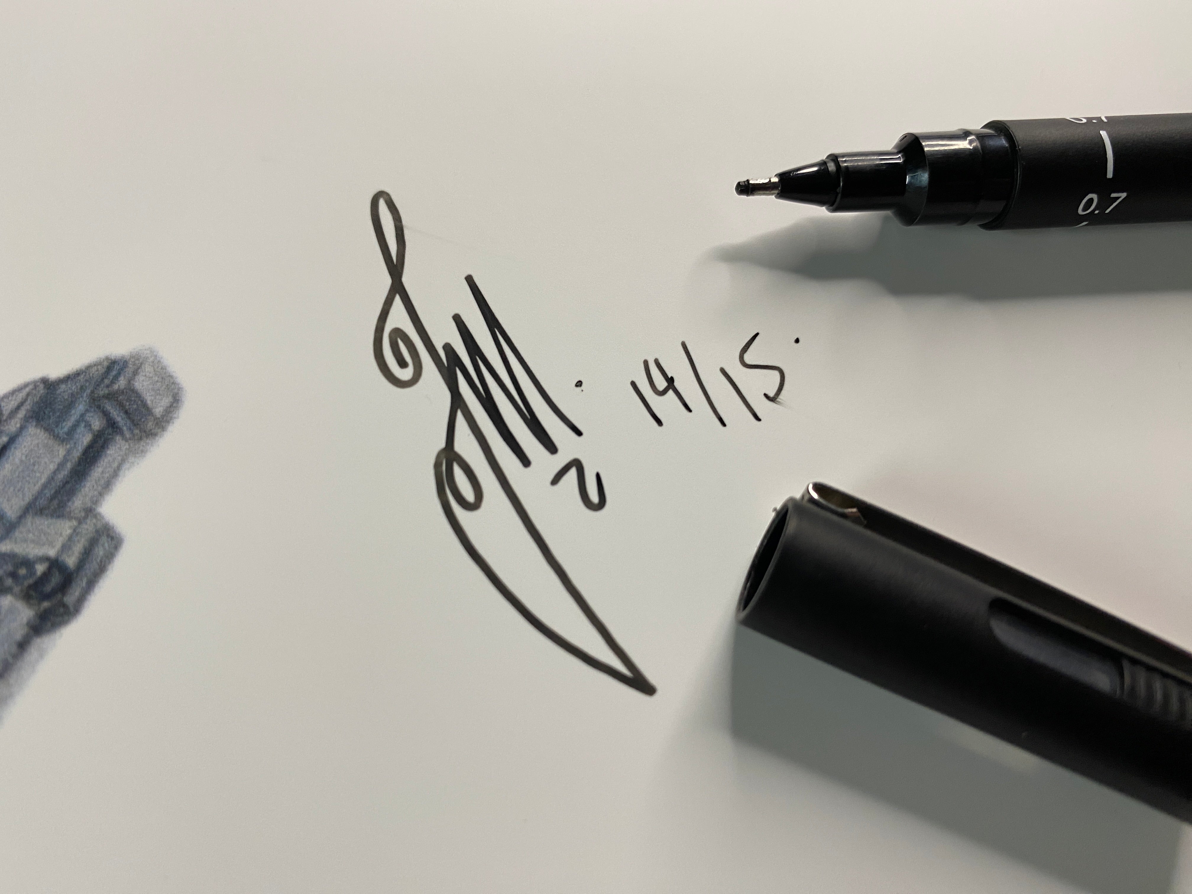 Close up of Tom Mothersoles signature on limited edition fine art print of LEGO UCS Razorcrest Mandalorian Spaceship 
