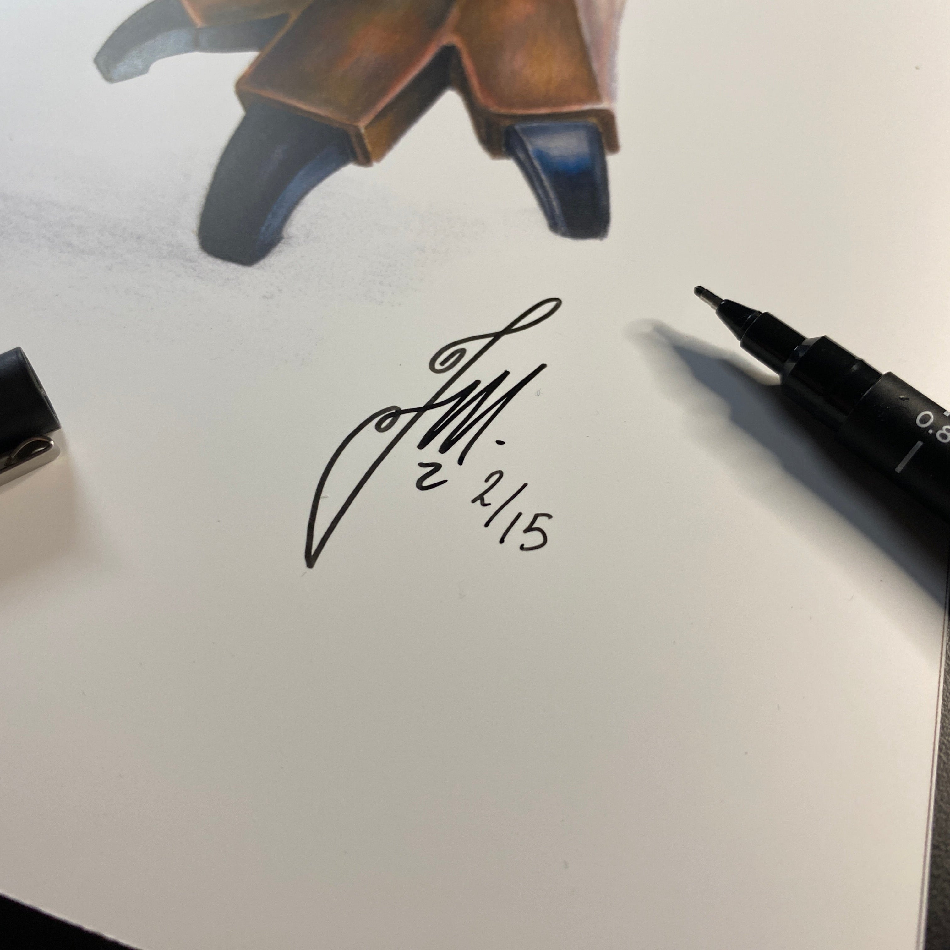 limited edition art print of realistic coloured pencil drawing of the LEGO T-Rex Minifigure by Tom Mothersole