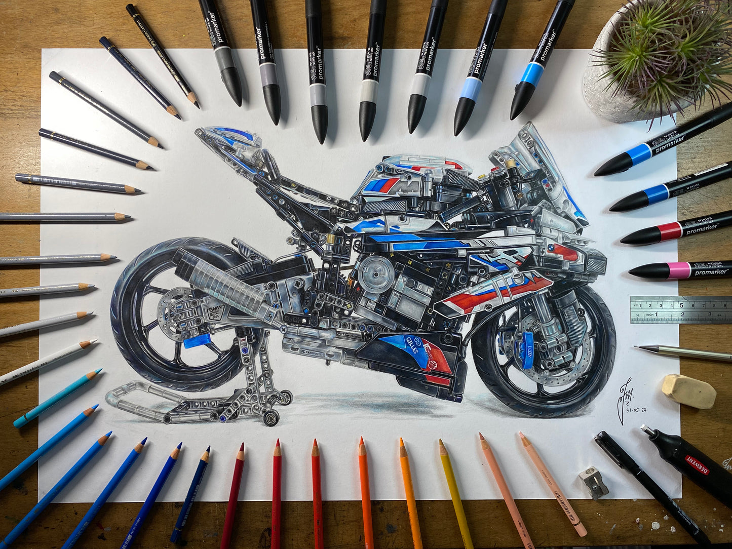 My original A2 drawing of the LEGO Technic BMW M1000RR
