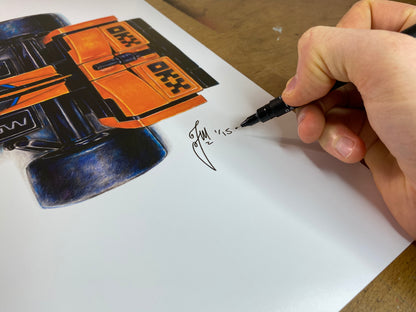 All limted edition LEGO mclaren f1 car coloured pencil drawing prints prints are hand signed and numbered