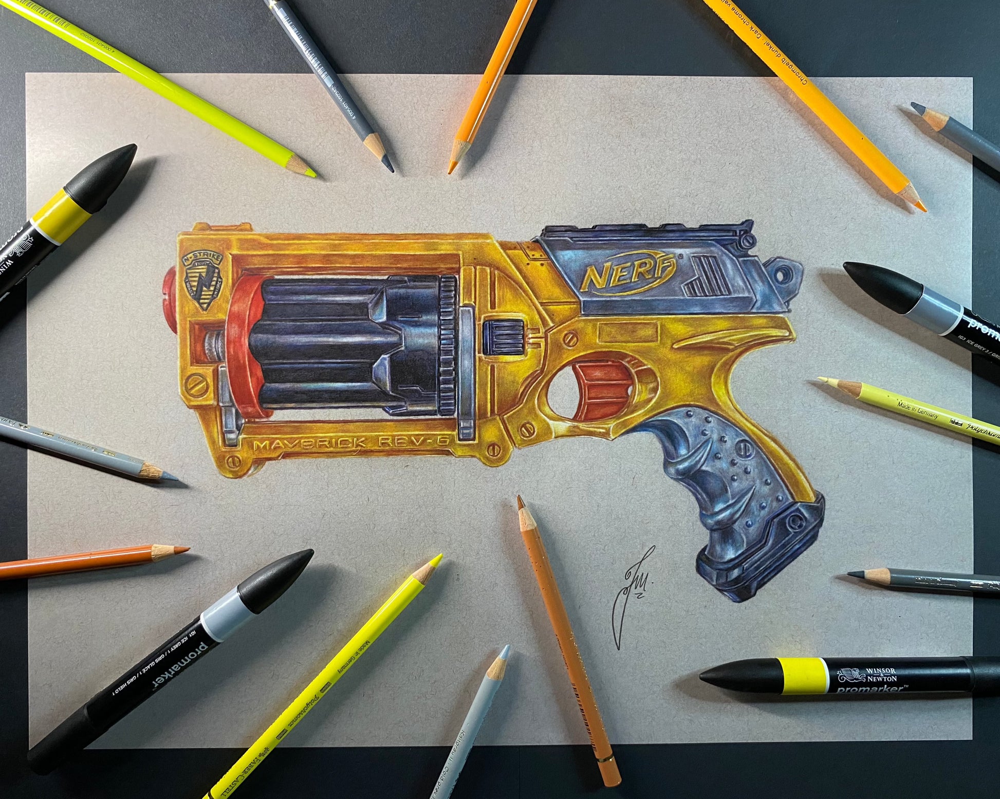 limited edition print of my Nerf maverick coloured pencil drawing