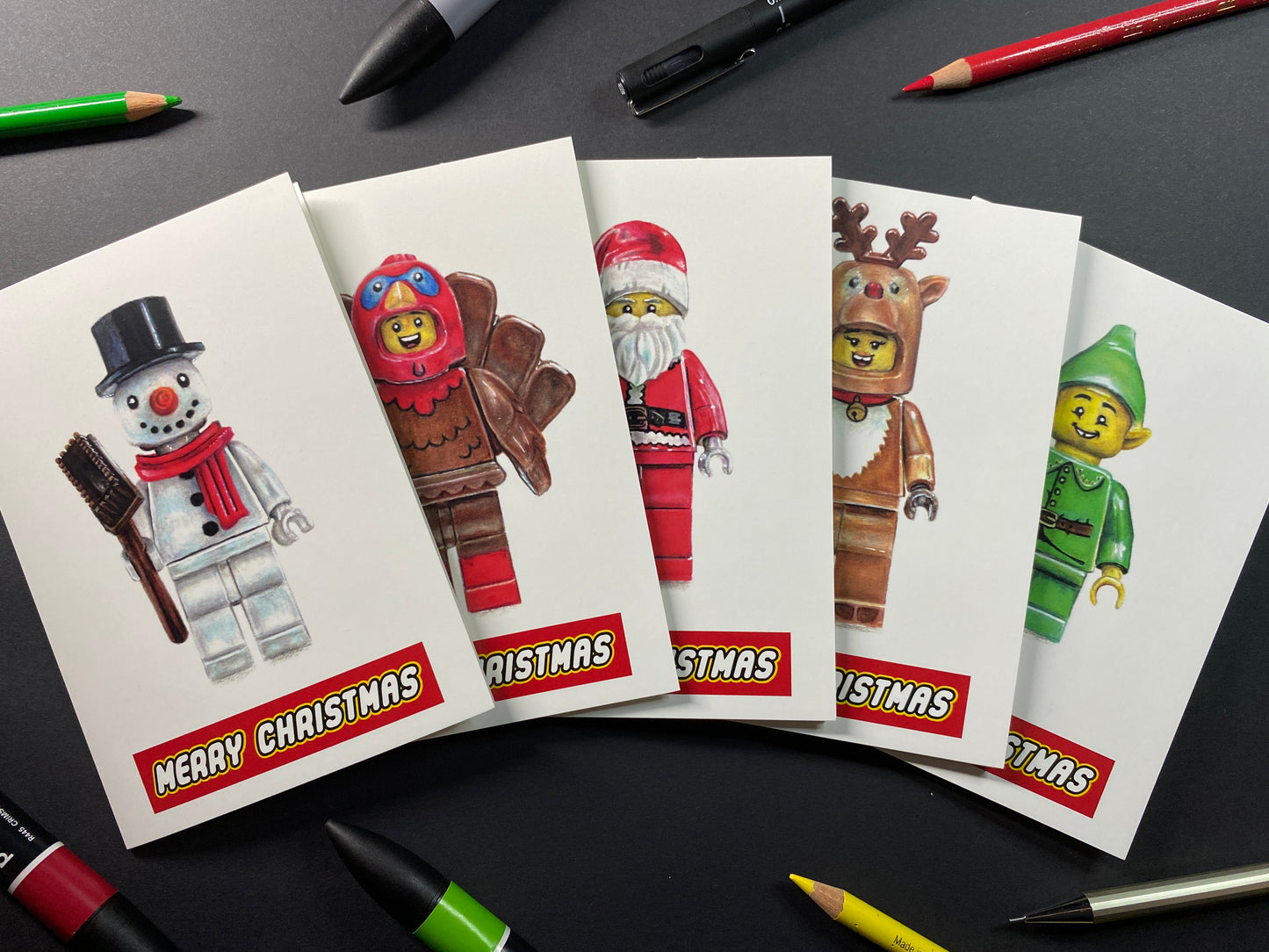 Hand Drawn LEGO Christmas cards