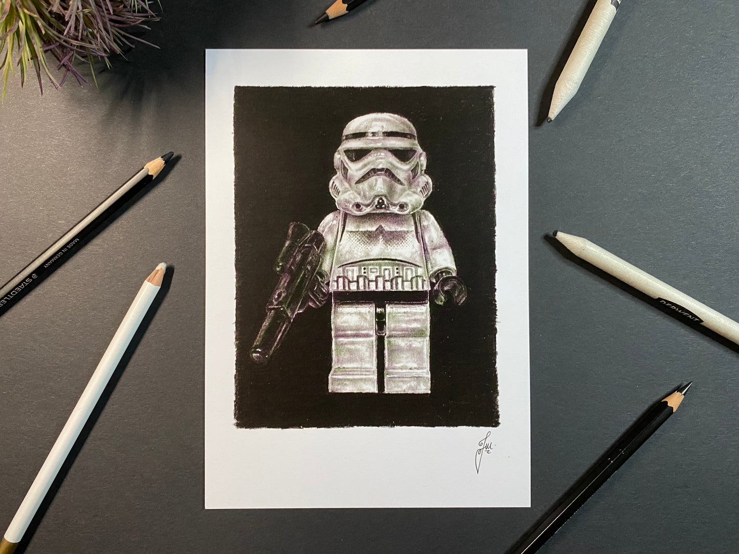 LEGO Stormtrooper Drawing (black background)- PRINT