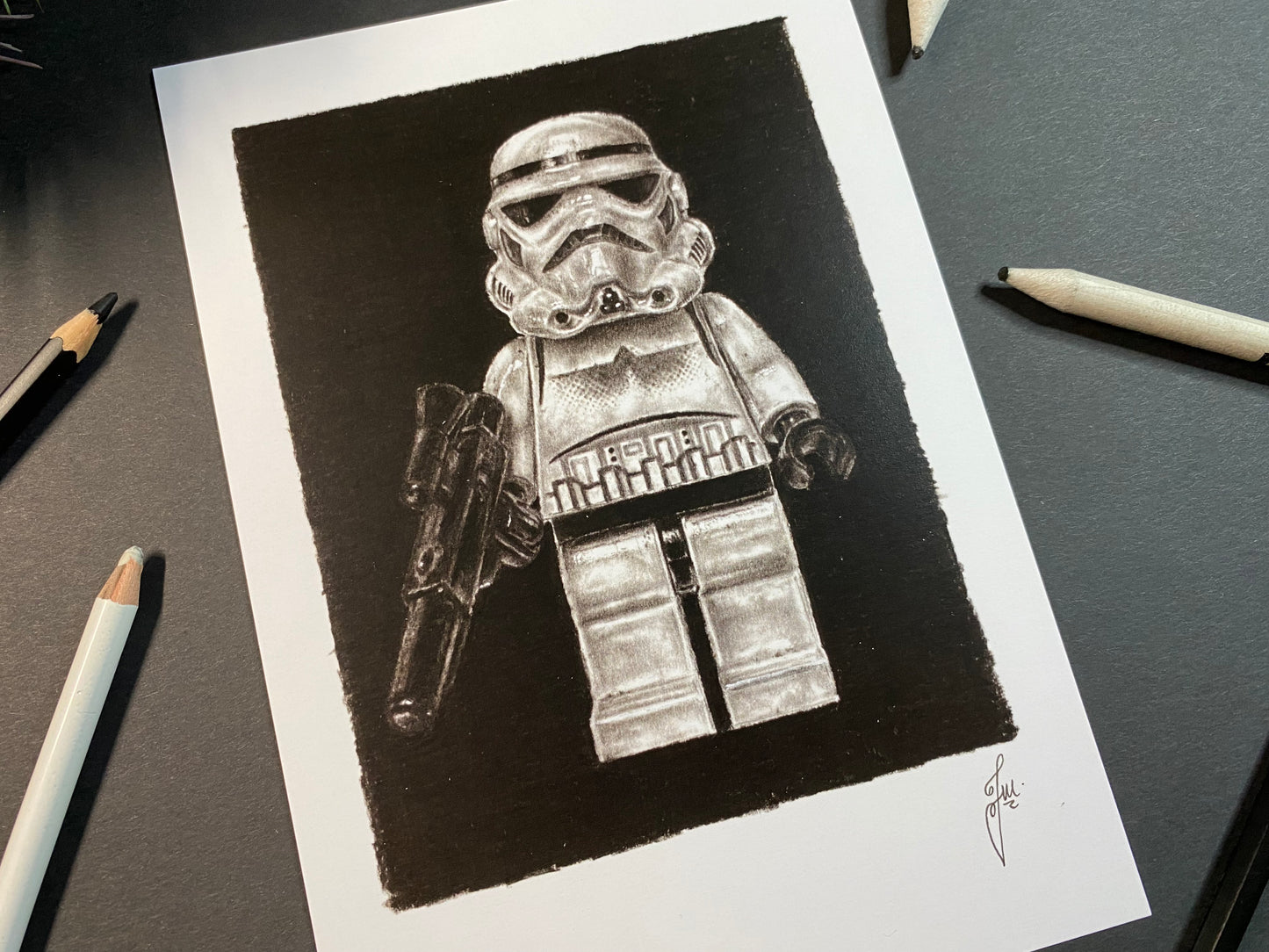 LEGO Stormtrooper Drawing (black background)- PRINT