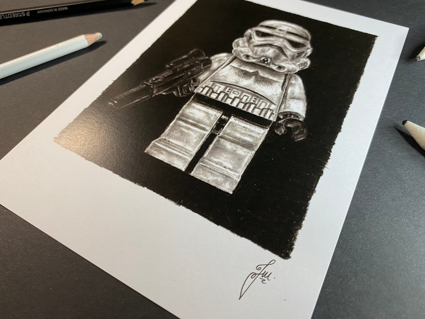 LEGO Stormtrooper Drawing (black background)- PRINT