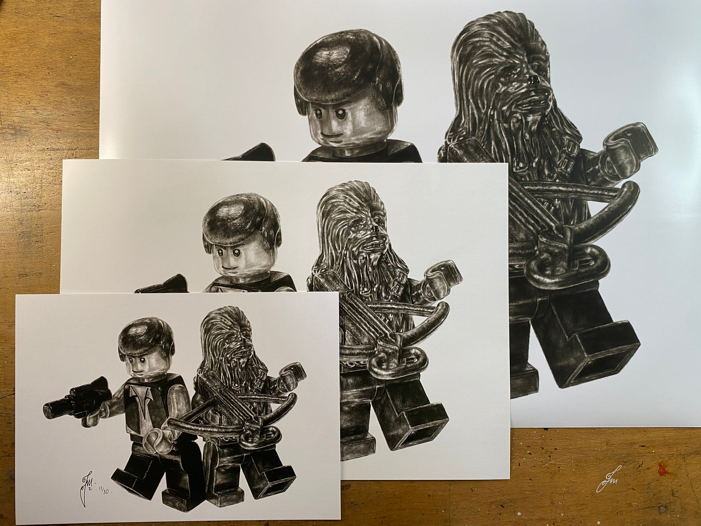 LEGO Han Solo and Chewbacca Graphite Pencil Drawing - PRINT