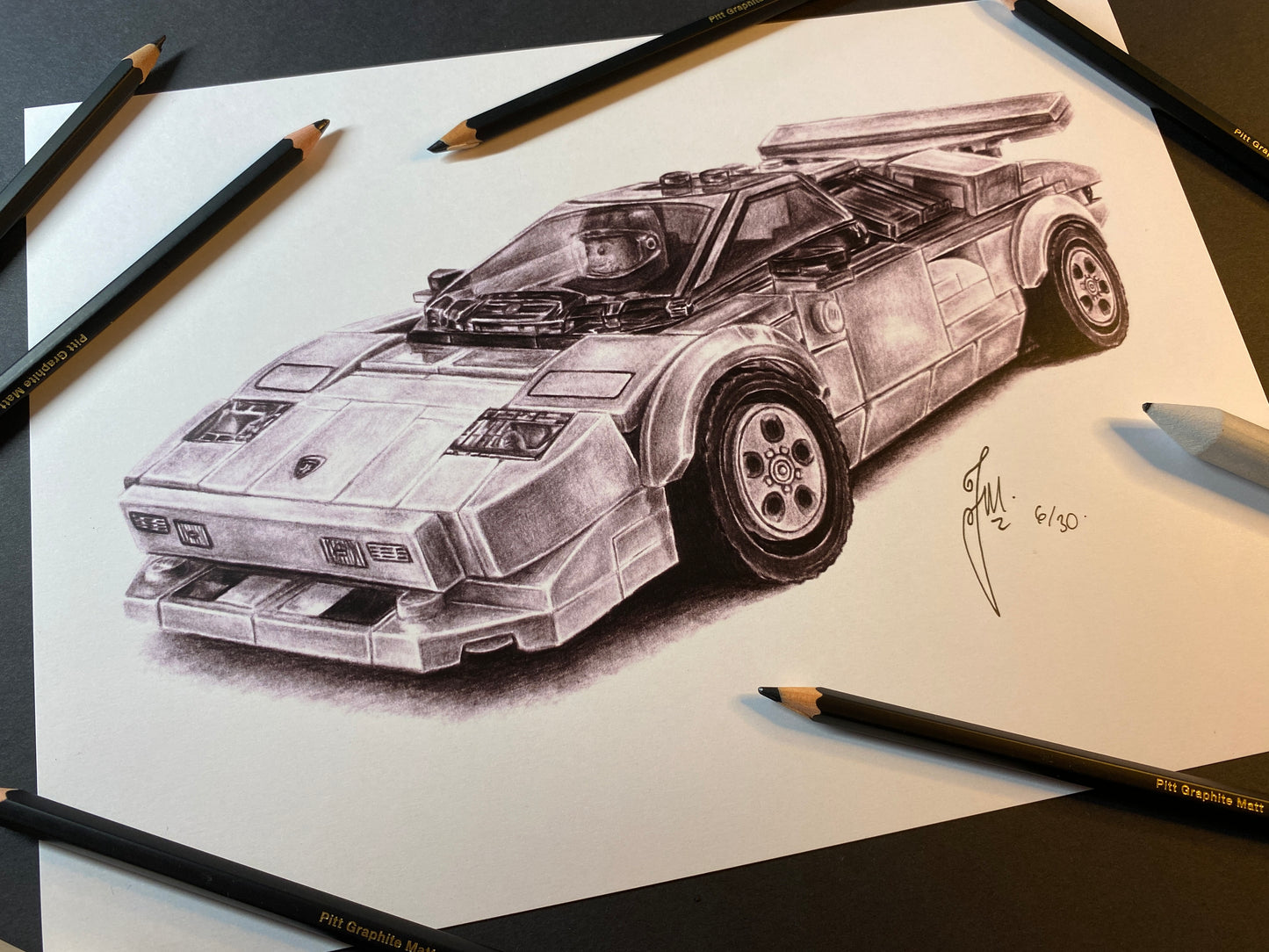 LEGO Lamborghini Countach Graphite Drawing - PRINT