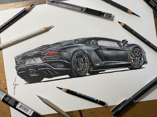 Lamborghini Aventador Coloured Pencil Drawing- Original