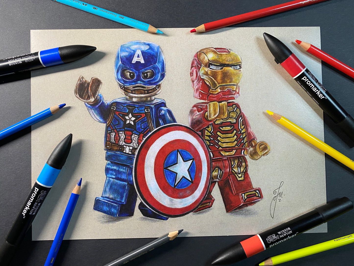 LEGO Captain America and Iron Man Minifigure Drawing - PRINT