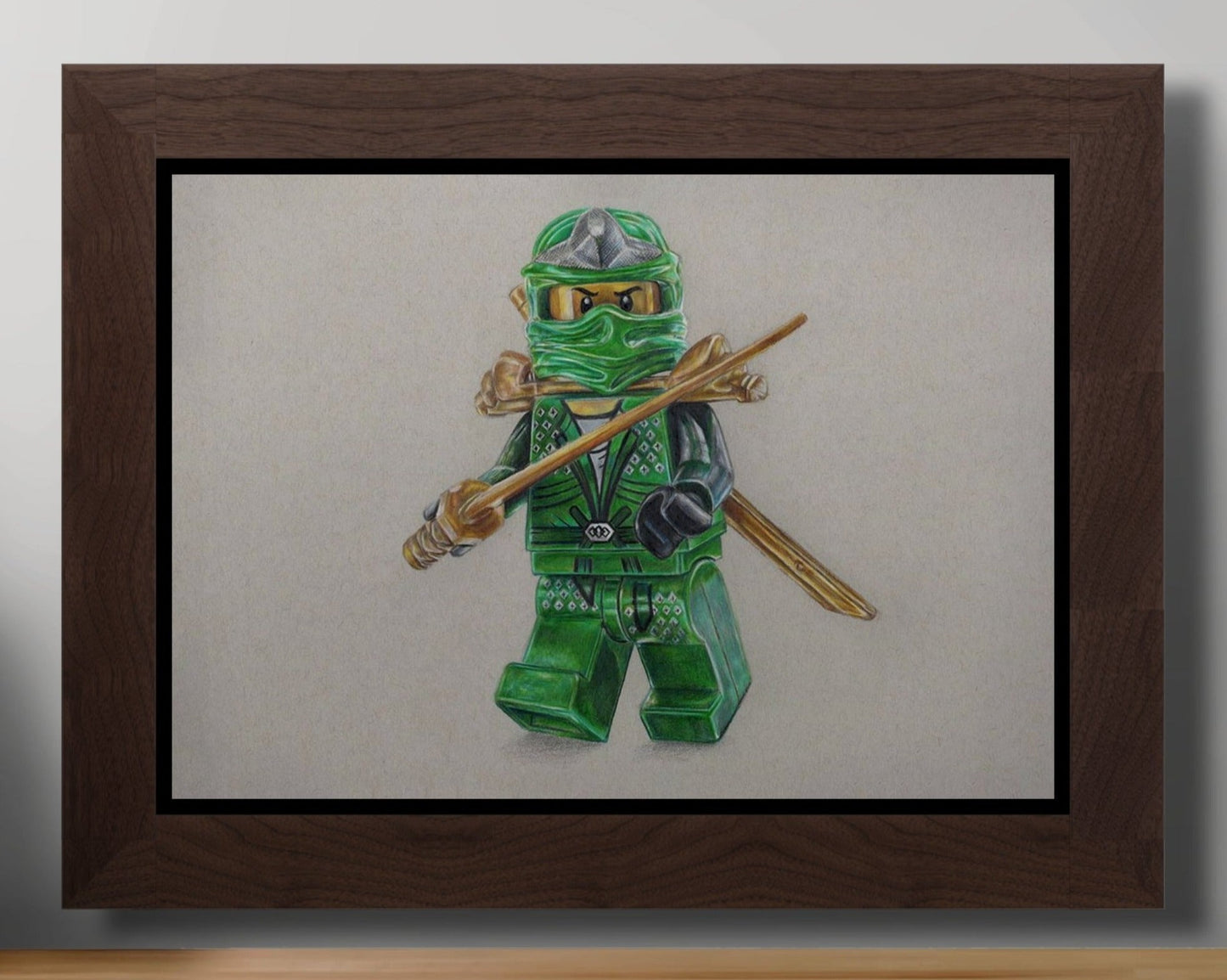 Framed print of the LEGO Lloyd garmadon Minifigure from ninjago coloured pencil drawing 