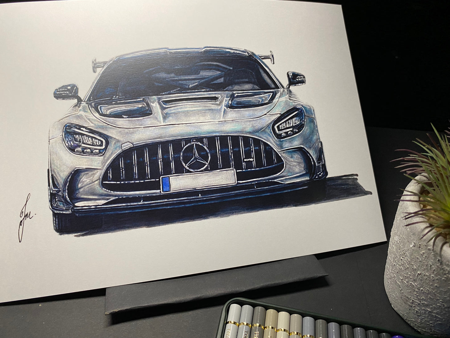 Silver Mercedes AMG GTR Drawing - PRINT