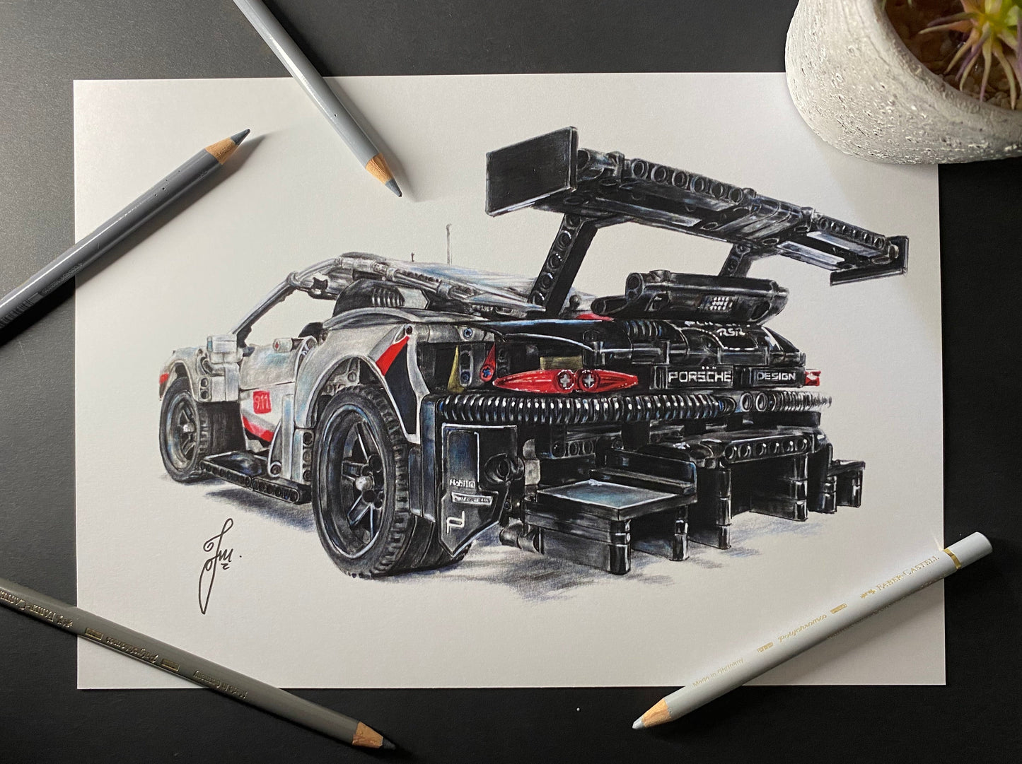 LEGO Technic Porsche 911 RSR Drawing - PRINT