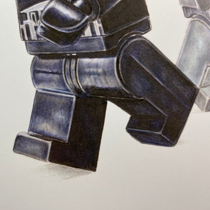 Realistic drawing of LEGO shadowtrroper legs on white background