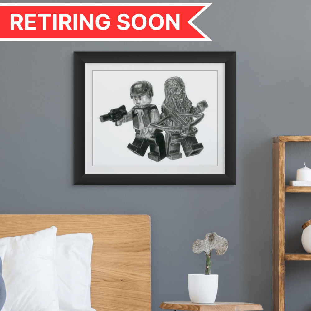 LEGO Han Solo and Chewbacca Graphite Pencil Drawing - PRINT