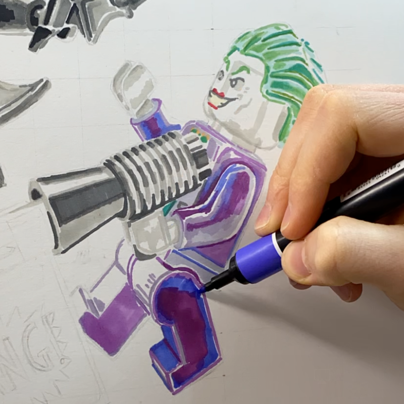 LEGO Batman and Joker Minifigures Drawing - PRINT