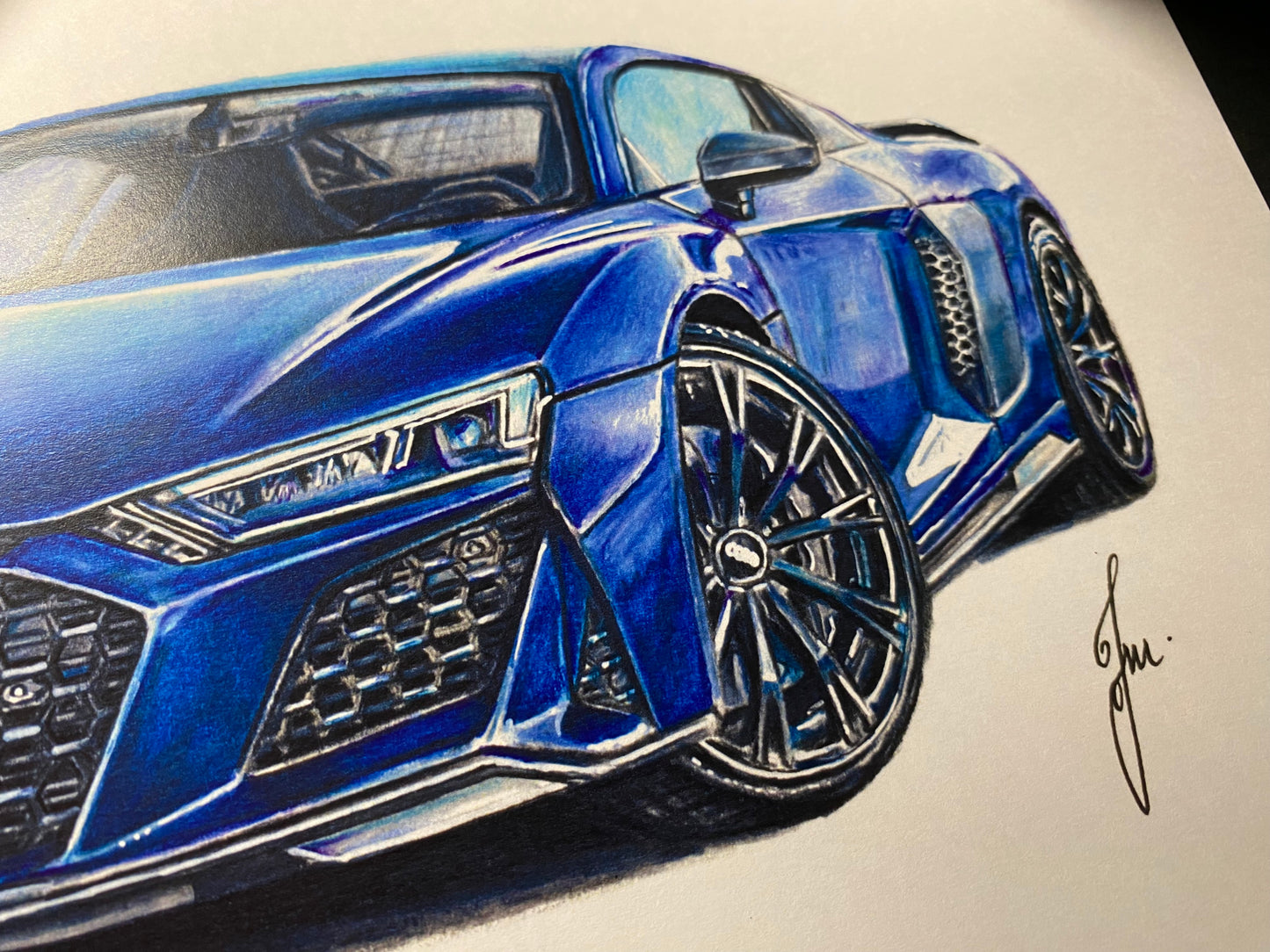 Blue Audi R8 Drawing - PRINT