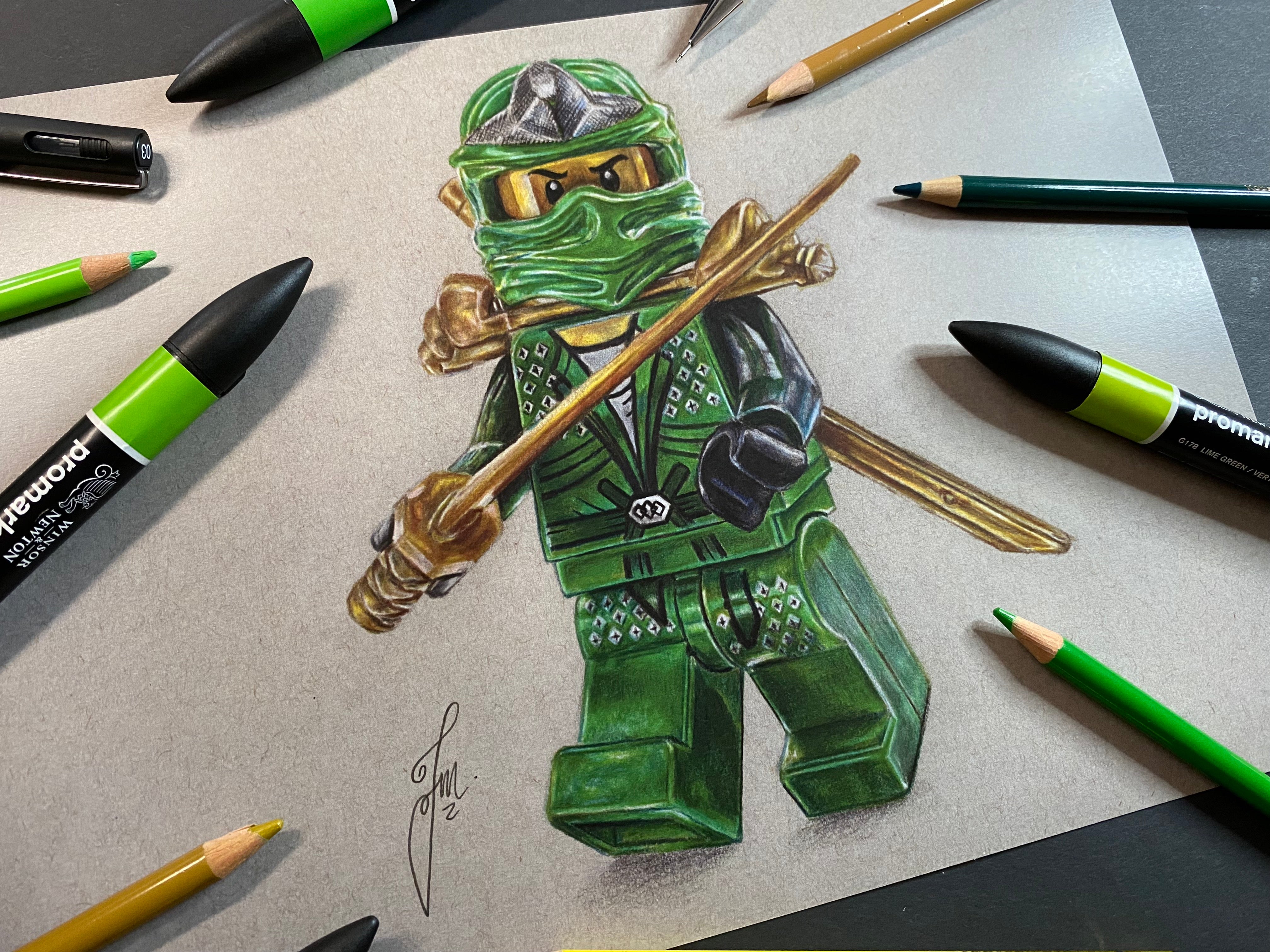 signed, limited edition art print of tom mothersole's realistic coloured pencil drawing of the LEGO Lloyd Garmadon Minifigure from Ninjago 