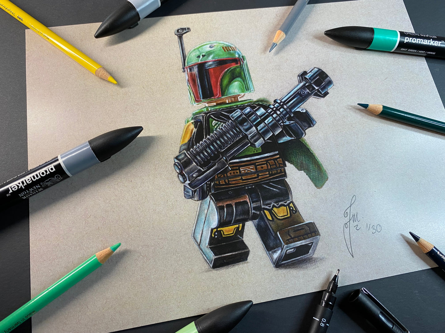 LEGO Boba Fett Minifigure Drawing - PRINT