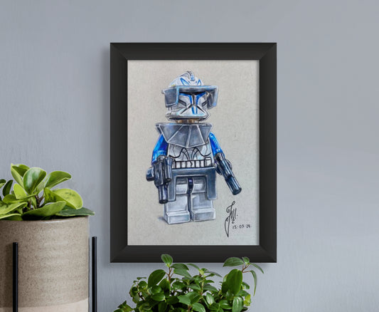 framed print of my LEGO Captain rex Minifigure coloured pencil drawing