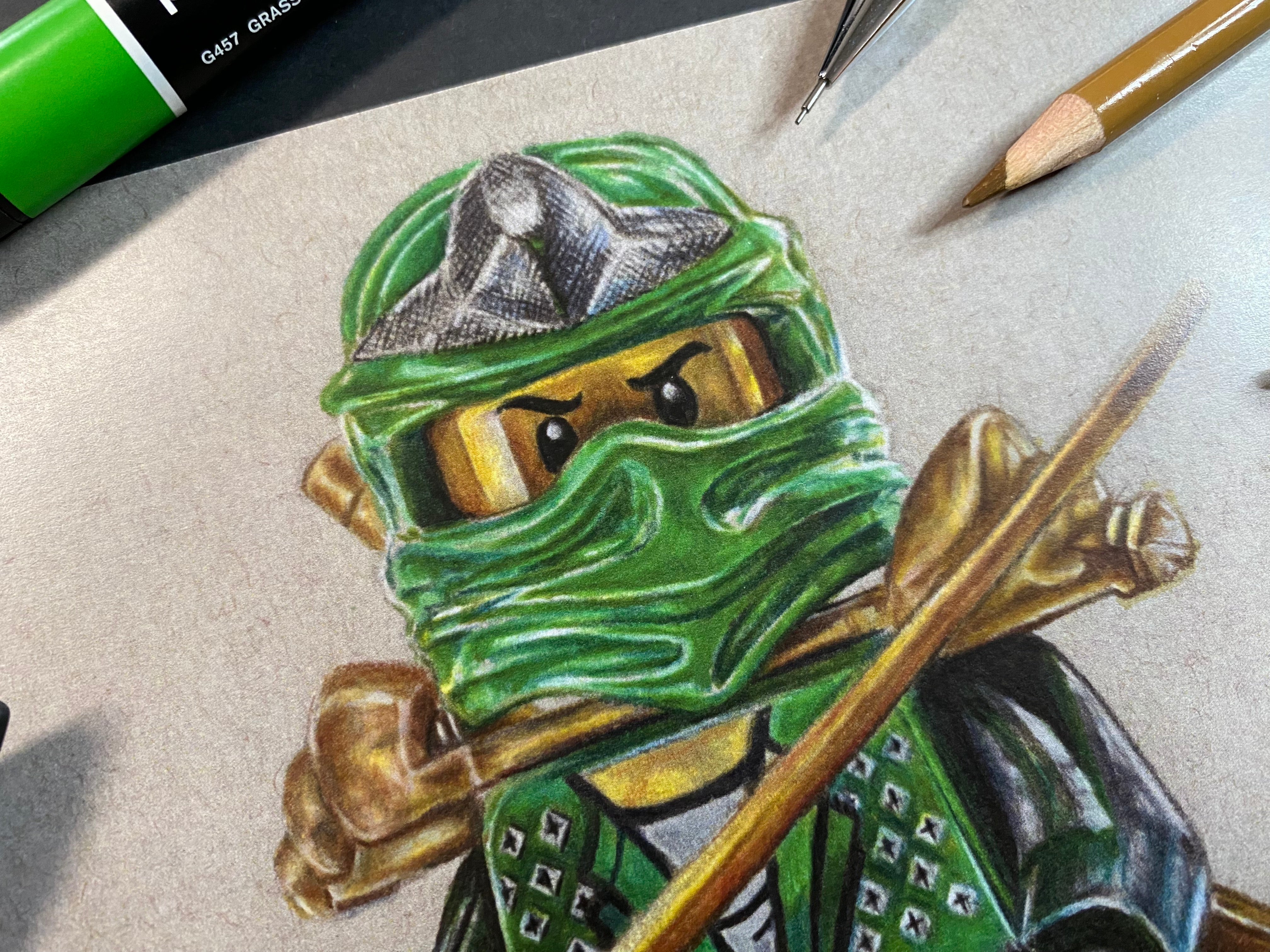 signed, limited edition art print of tom mothersole's realistic coloured pencil drawing of the LEGO Lloyd Garmadon Minifigure from Ninjago 