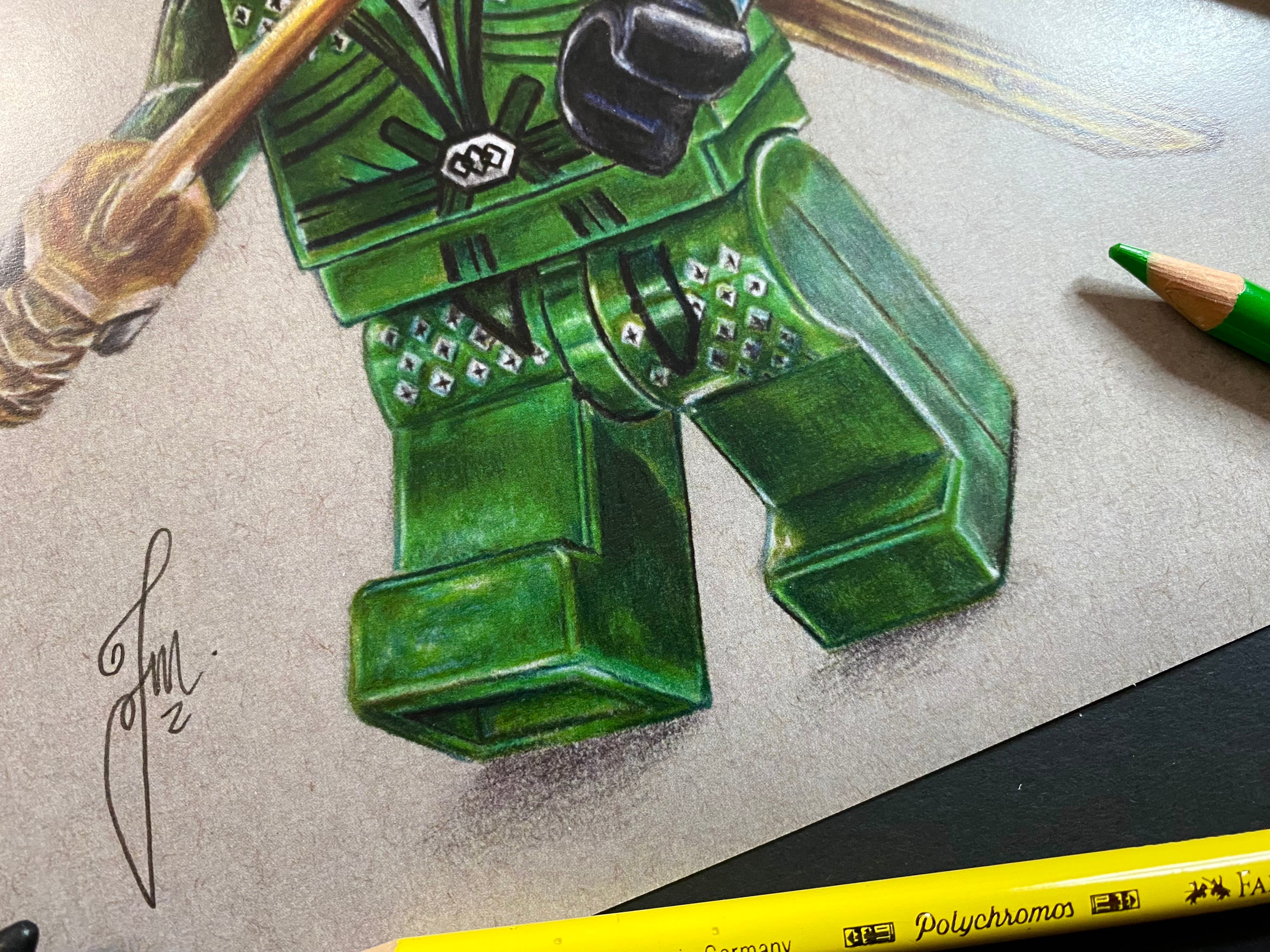 signed, limited edition art print of tom mothersole's realistic coloured pencil drawing of the LEGO Lloyd Garmadon Minifigure from Ninjago 