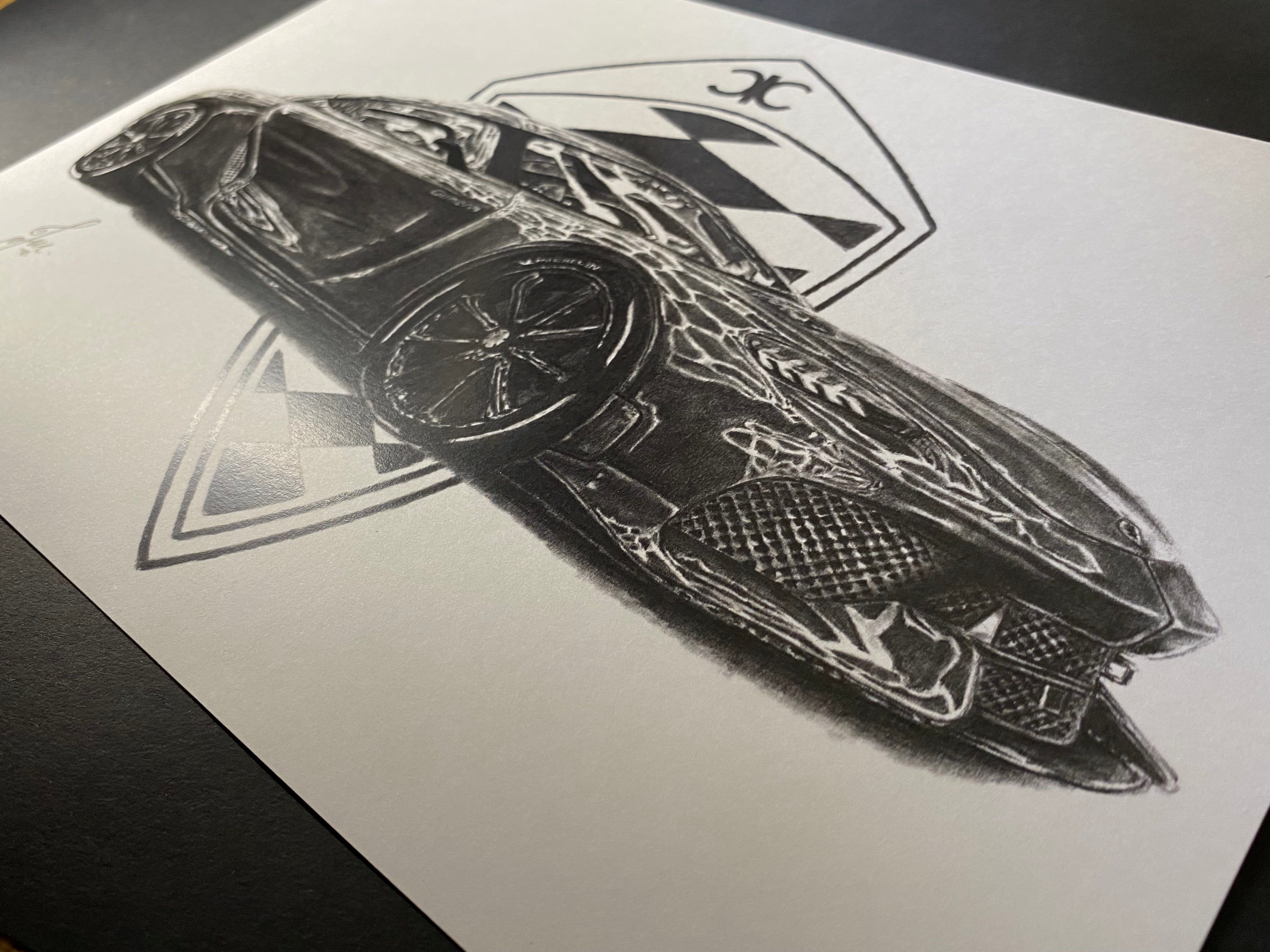 limited edition art print of the Koenigsegg Gemera super car graphite pencil drawing by Tom Mothersole Art