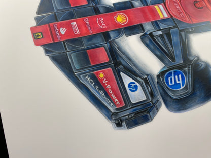 close up of the front wing on my realistic coloured pencil drawing of the LEGO Ferrari F1 car