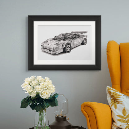 LEGO Lamborghini Countach Graphite Drawing - PRINT