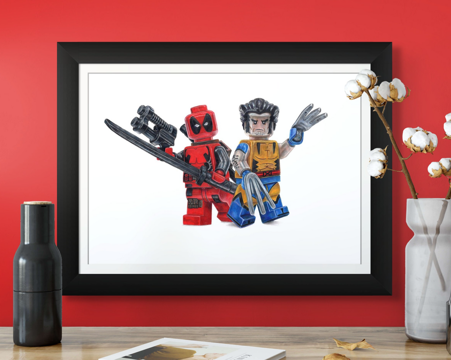 LEGO Deadpool and Wolverine Minifigure Drawing - Print