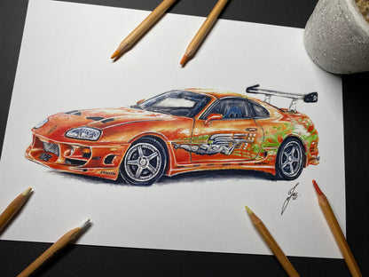 Paul Walker's Supra MK4 Drawing - PRINT