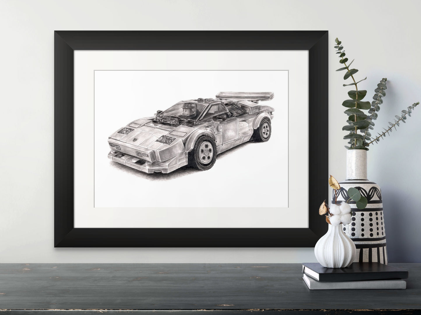 LEGO Lamborghini Countach Graphite Drawing - PRINT