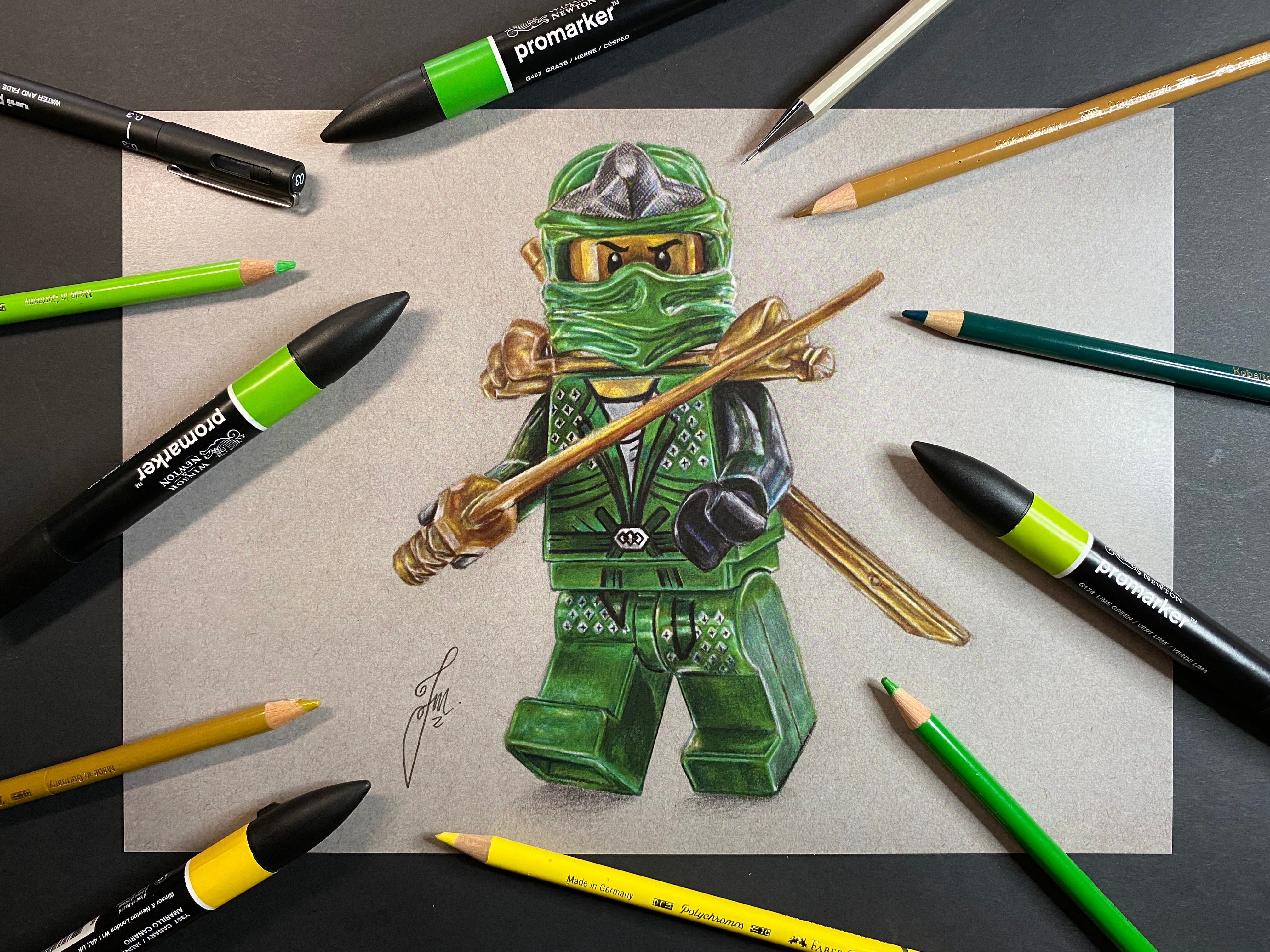 signed, limited edition art print of tom mothersole's realistic coloured pencil drawing of the LEGO Lloyd Garmadon Minifigure from Ninjago 