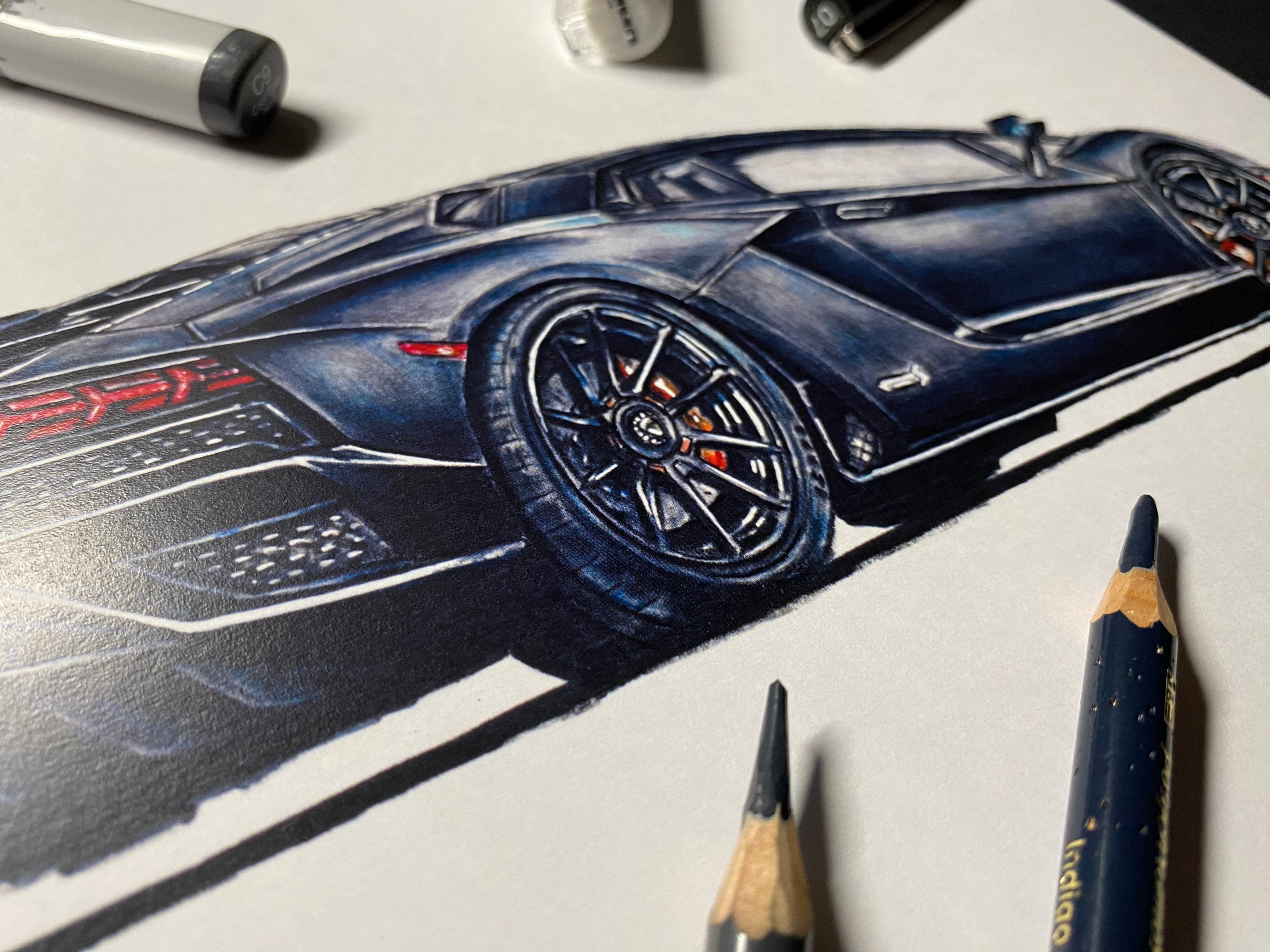 Black Lamborghini Aventador Drawing - PRINT