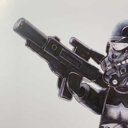 close up of realistic pencil drawing of 2 lego stormtrropers drawing from starwars
