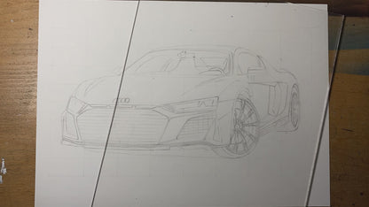 Blue Audi R8 Drawing - PRINT