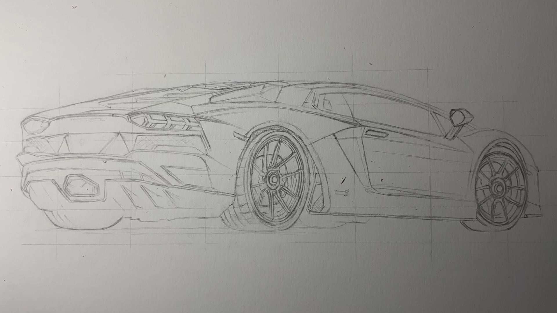 Black Lamborghini Aventador Drawing - PRINT