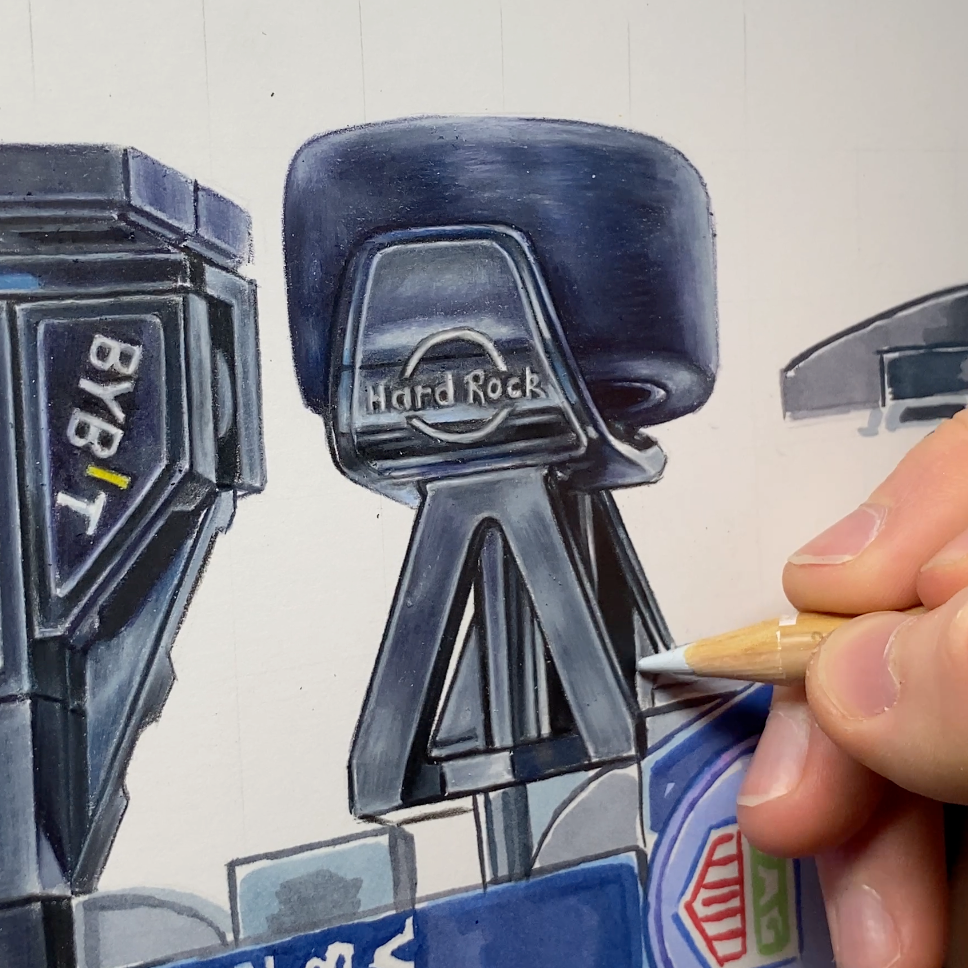 tom mothersole drawing the front wheel of the lego redbull f1 car speedchampion using coloured pencils